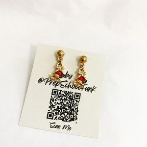 Christmas bell mini dangle earrings red gold